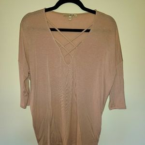 Express V neck knit tunic 3/4 sleeve rose color